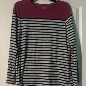 Croft & Barrow Pink and Gray & Black Striped Long Sleeve Tee